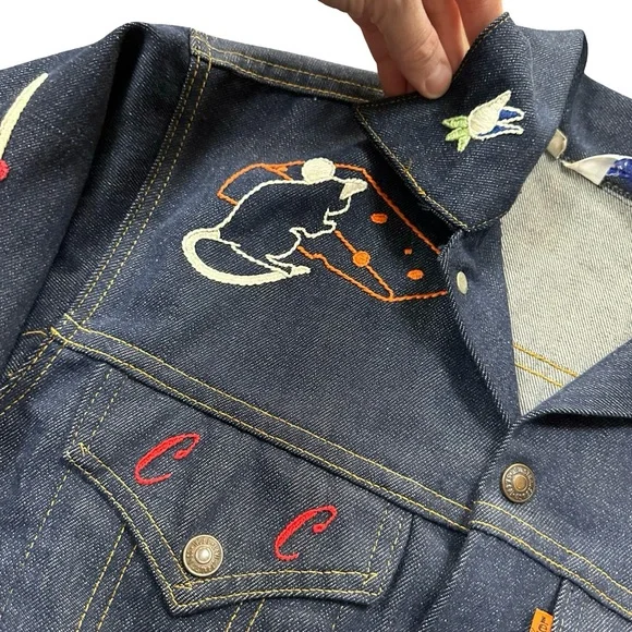 VTG 70s Levi’s Embroidered Tiger Denim Trucker Jacket Floral Patch Small RARE - Picture 7 of 16
